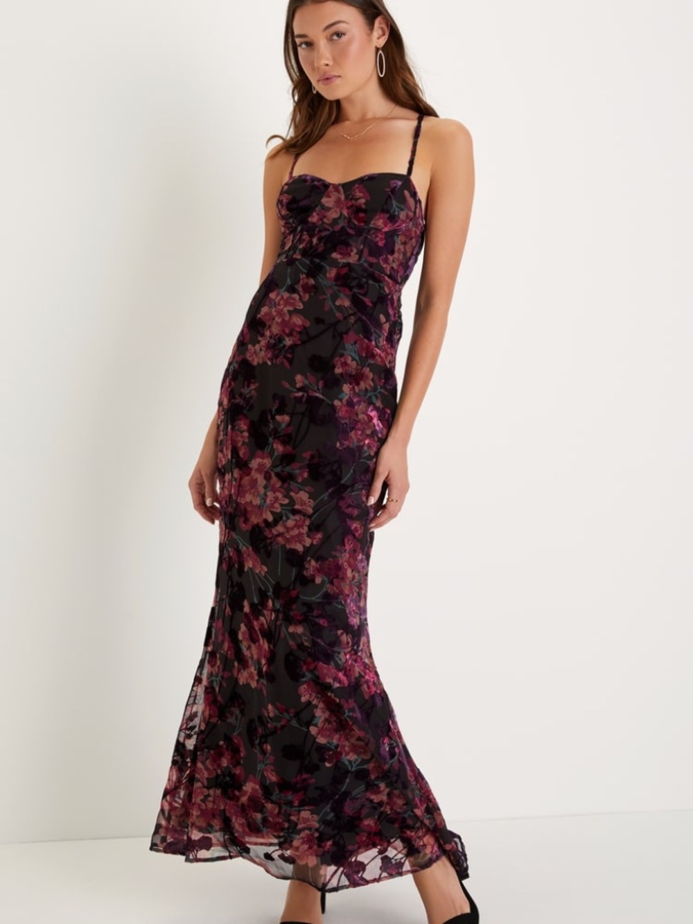 Lulu’s M Dramatically Elegant Floral Velvet Mermaid Maxi Dress